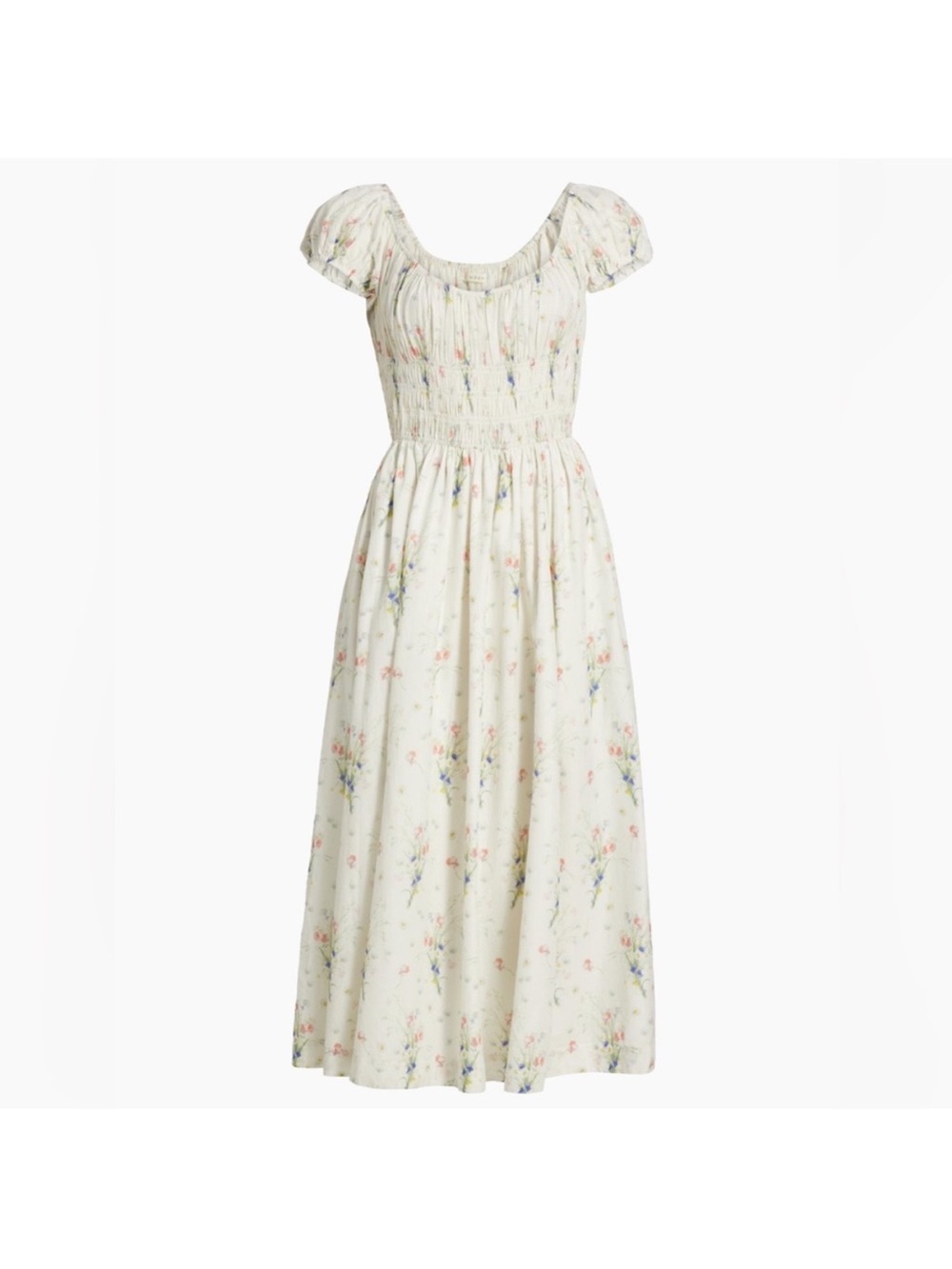 NWT DOEN Quinley Midi Dress Floral painted Bouquet large cottagecore feminine